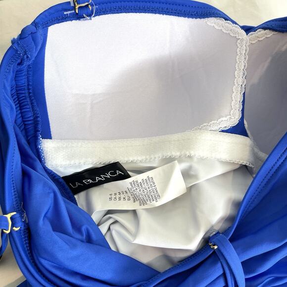 La Blanca Slimming Shirred One Piece Swimsuit Womens 6 Blue Tie Sides Ruched - Picture 5 of 6